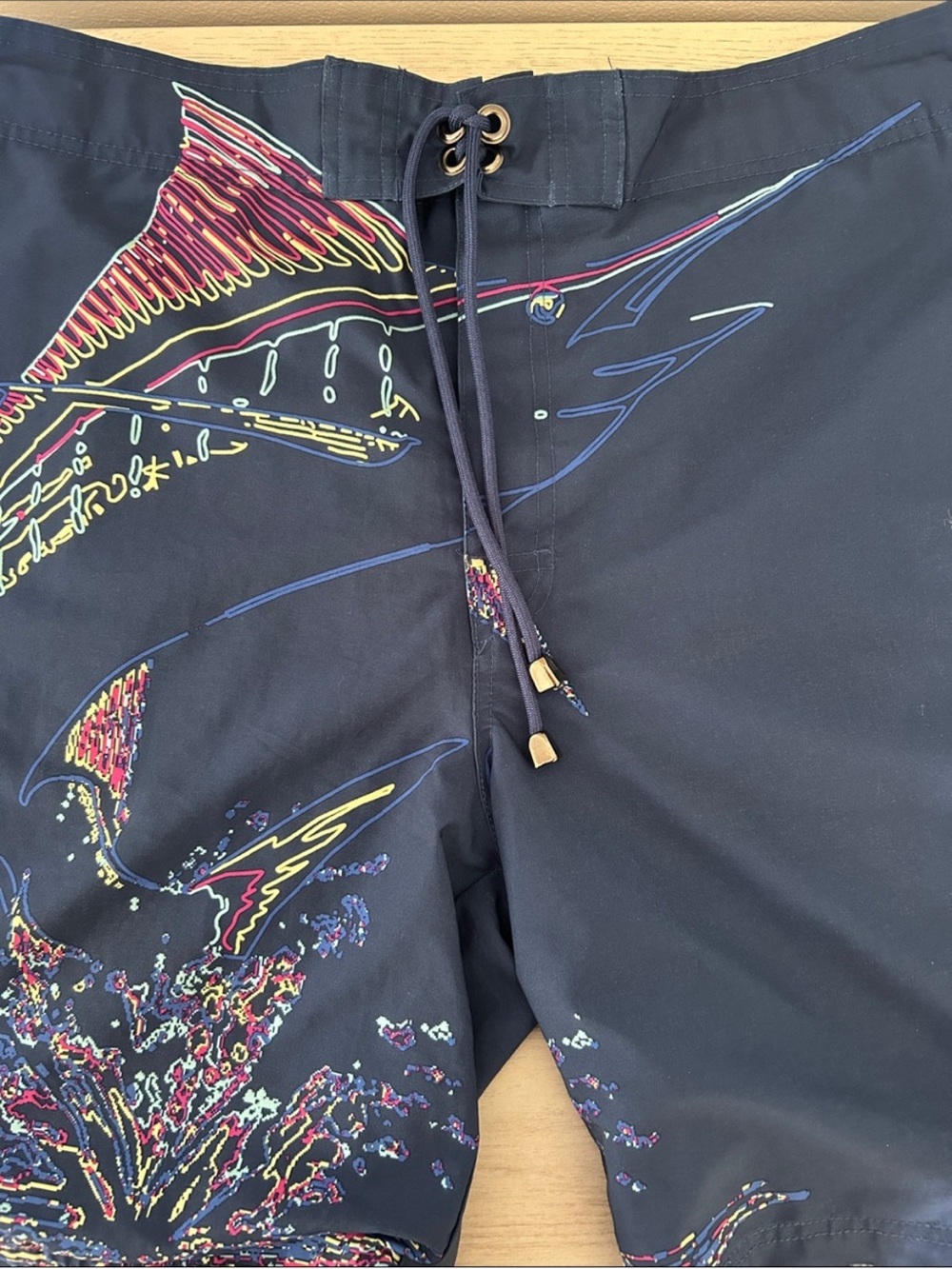 Men's Navy Swim Trunks with Multicolor Graphic